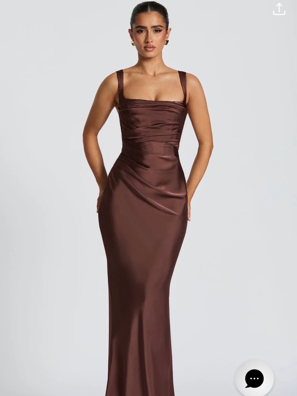Sleek Chocolate Satin Maxi Dress with Square Neck